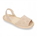 New Suede leather SANDAL shoes espadrille style with FLOWERS design.