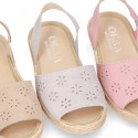 New Suede leather SANDAL shoes espadrille style with FLOWERS design.