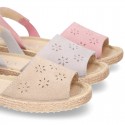 New Suede leather SANDAL shoes espadrille style with FLOWERS design.