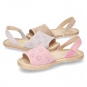 New Suede leather SANDAL shoes espadrille style with FLOWERS design.