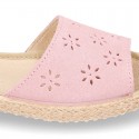 New Suede leather SANDAL shoes espadrille style with FLOWERS design.