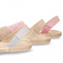 New Suede leather SANDAL shoes espadrille style with FLOWERS design.