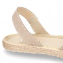 New Suede leather SANDAL shoes espadrille style with FLOWERS design.