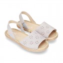 New Suede leather SANDAL shoes espadrille style with FLOWERS design.