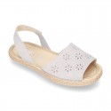 New Suede leather SANDAL shoes espadrille style with FLOWERS design.