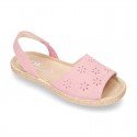 New Suede leather SANDAL shoes espadrille style with FLOWERS design.