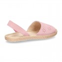 New Suede leather SANDAL shoes espadrille style with FLOWERS design.