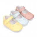 New Little Mary Jane shoes with velcro strap for babies in leather in seasonal colors.