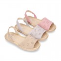 New Suede leather SANDAL shoes espadrille style with FLOWERS design.