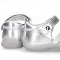 Metal finish leather sandals for little girls with STAR design velcro strap closure and EXTRA FLEXIBLE outsole.