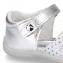 Metal finish leather sandals for little girls with STAR design velcro strap closure and EXTRA FLEXIBLE outsole.