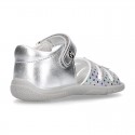 Metal finish leather sandals for little girls with STAR design velcro strap closure and EXTRA FLEXIBLE outsole.