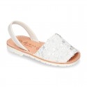 SOFT leather Menorquina sandals with rear strap and SEQUINS design.