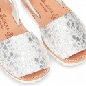 SOFT leather Menorquina sandals with rear strap and SEQUINS design.