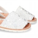 SOFT leather Menorquina sandals with rear strap and SEQUINS design.