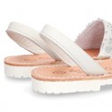 SOFT leather Menorquina sandals with rear strap and SEQUINS design.