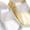 New METAL leather Mary Janes for babies with button.