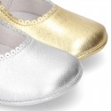 New METAL leather Mary Janes for babies with button.