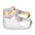 New METAL leather Mary Janes for babies with button.