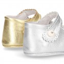 New METAL leather Mary Janes for babies with button.