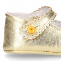 New METAL leather Mary Janes for babies with button.