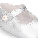 New METAL leather Mary Janes for babies with button.