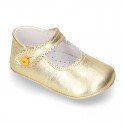 New METAL leather Mary Janes for babies with button.