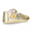 New METAL leather Mary Janes for babies with button.