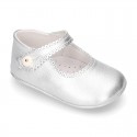 New METAL leather Mary Janes for babies with button.