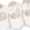 ASTRO design Cotton canvas Little Mary Janes with velcro strap and bow in pastel colors.