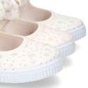 ASTRO design Cotton canvas Little Mary Janes with velcro strap and bow in pastel colors.