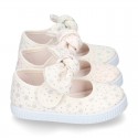 ASTRO design Cotton canvas Little Mary Janes with velcro strap and bow in pastel colors.