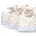 ASTRO design Cotton canvas Little Mary Janes with velcro strap and bow in pastel colors.