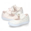 ASTRO design Cotton canvas Little Mary Janes with velcro strap and bow in pastel colors.