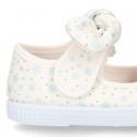 ASTRO design Cotton canvas Little Mary Janes with velcro strap and bow in pastel colors.