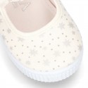 ASTRO design Cotton canvas Little Mary Janes with velcro strap and bow in pastel colors.