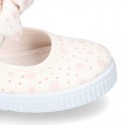 ASTRO design Cotton canvas Little Mary Janes with velcro strap and bow in pastel colors.