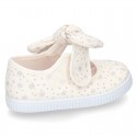 ASTRO design Cotton canvas Little Mary Janes with velcro strap and bow in pastel colors.