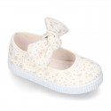 ASTRO design Cotton canvas Little Mary Janes with velcro strap and bow in pastel colors.