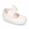 ASTRO design Cotton canvas Little Mary Janes with velcro strap and bow in pastel colors.