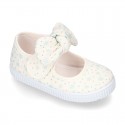 ASTRO design Cotton canvas Little Mary Janes with velcro strap and bow in pastel colors.