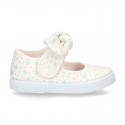 ASTRO design Cotton canvas Little Mary Janes with velcro strap and bow in pastel colors.