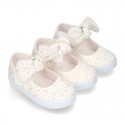 ASTRO design Cotton canvas Little Mary Janes with velcro strap and bow in pastel colors.