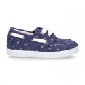 New Cotton Canvas Boat shoes with ANCHORS design and shoelaces.