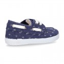 New Cotton Canvas Boat shoes with ANCHORS design and shoelaces.