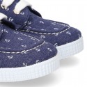 New Cotton Canvas Boat shoes with ANCHORS design and shoelaces.