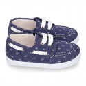 New Cotton Canvas Boat shoes with ANCHORS design and shoelaces.