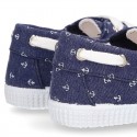 New Cotton Canvas Boat shoes with ANCHORS design and shoelaces.