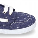 New Cotton Canvas Boat shoes with ANCHORS design and shoelaces.