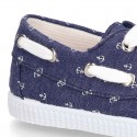 New Cotton Canvas Boat shoes with ANCHORS design and shoelaces.